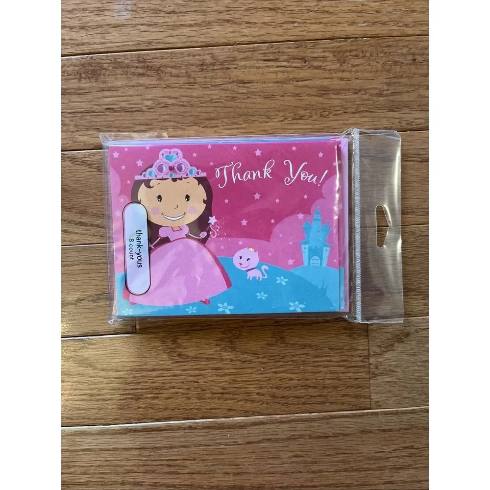 NEW American Greetings Pink Princess Crown Cat Invitations Thank You Cards 8 Ct